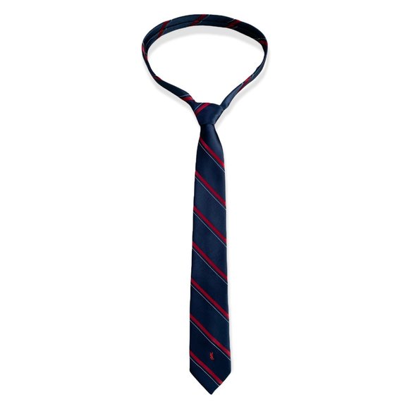 YVES SAINT LAURENT Navy Blue & Red Diagonal Motif Narrow Tie - Picture 3 of 4